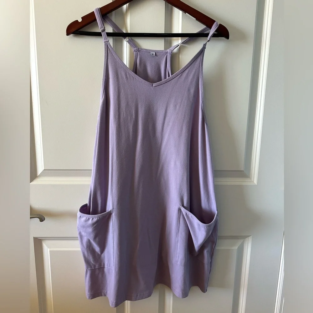 Free People Style Lavender Athletic Romper Built In Shorts Pockets Athleisure - Picture 3 of 7